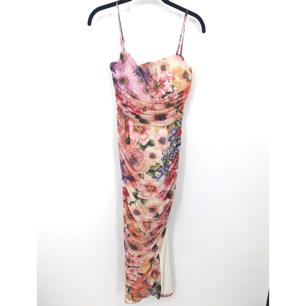 Express Dress Womens Small Floral Maxi Bodycon Ruched Mesh Gown Homecoming‎